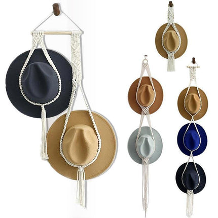Boho Hand-Woven Macrame Hat Display Rack Hanging Cap Holder 1-3 Hat Rope hanger - D(2Hat Rope hanger).