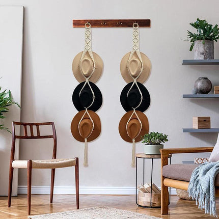 Boho Hand-Woven Macrame Hat Display Rack Hanging Cap Holder 1-3 Hat Rope hanger - D(2Hat Rope hanger).