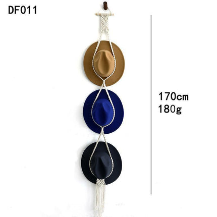 Boho Hand-Woven Macrame Hat Display Rack Hanging Cap Holder 1-3 Hat Rope hanger - D(2Hat Rope hanger).