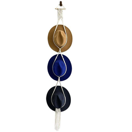 Boho Hand-Woven Macrame Hat Display Rack Hanging Cap Holder 1-3 Hat Rope hanger - D(2Hat Rope hanger).