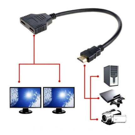 Hdmi Splitter 1 In 2 Out Cable Adapter Converter 1080P Multi Display Duplicator.