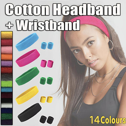 Wristbands Headband Sweatbands Sweat Band For Sport Tennis Badminton Yoga Cotton - Blue.