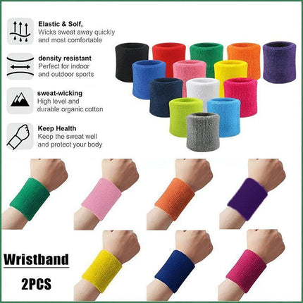Wristbands Headband Sweatbands Sweat Band For Sport Tennis Badminton Yoga Cotton - Blue.