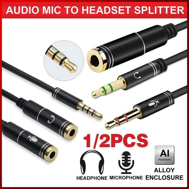 3.5mm AUX Cable Mic Audio Splitter Extension Headphone Adapter Male to Female - 2 Male to 1 Female Jack.