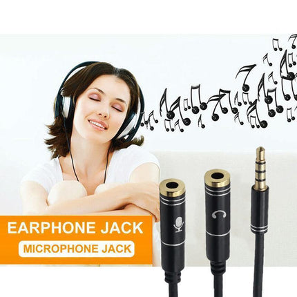 3.5mm AUX Cable Mic Audio Splitter Extension Headphone Adapter Male to Female - 2 Male to 1 Female Jack.