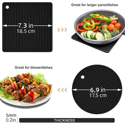 4pcs Silicone Honeycomb Heat Resistant Mats Table Cup Pot Coasters Home Kitchen - Black.