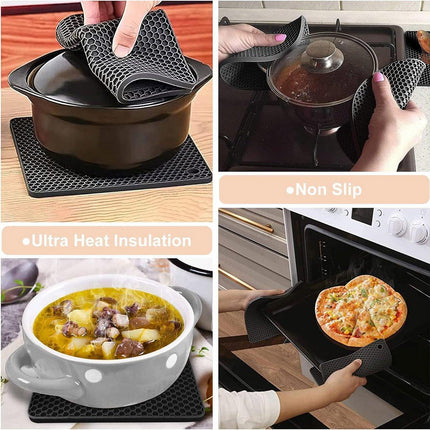 4pcs Silicone Honeycomb Heat Resistant Mats Table Cup Pot Coasters Home Kitchen - Green.