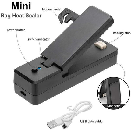 Portable Mini Heat Sealing Machine USB Rechargeable Food Sealer Plastic Bag - Pink.