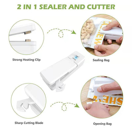 Portable Mini Heat Sealing Machine USB Rechargeable Food Sealer Plastic Bag - Pink.