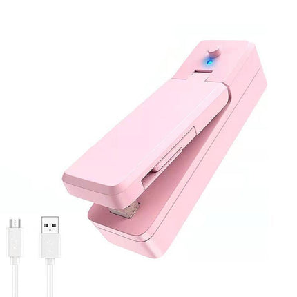 Portable Mini Heat Sealing Machine USB Rechargeable Food Sealer Plastic Bag - Pink.
