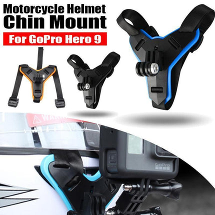 Helmet Chin Mount Holder Motorcycle Strap For GoPro Hero 9/8/7/6/5 Sports Camera - Blue.