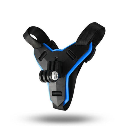 Helmet Chin Mount Holder Motorcycle Strap For GoPro Hero 9/8/7/6/5 Sports Camera - Blue.