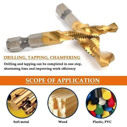 6X Hss Hex Shank Tap Drill Bits Metric Thread Screw Compound Tapping Set Tool.