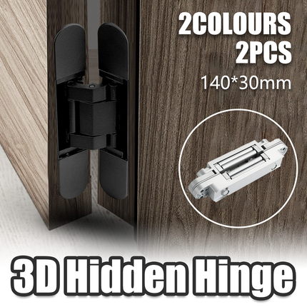 Hidden Invisible Door Hinge Concealed 3D Hinge Heavy Duty for Doors and Cabinets - Black.