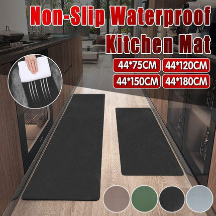 44x150cm Non-Slip Waterproof Kitchen Door Mat Floor Rug Carpet Anti-Oil Easy Clean - Grey.
