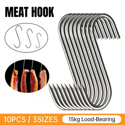 10PCS Steel S Meat Hooks for Beef Pork Lamb Roast Duck BBQ Grill Oven Hanging - L.