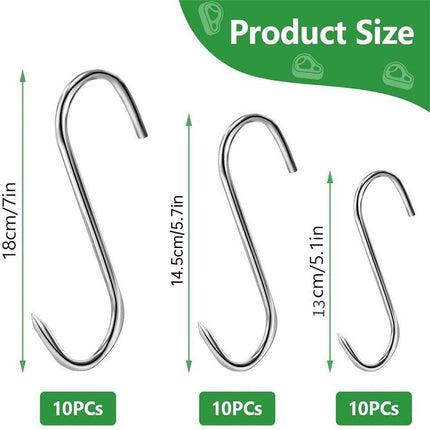 10PCS Steel S Meat Hooks for Beef Pork Lamb Roast Duck BBQ Grill Oven Hanging - L.