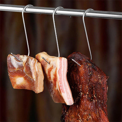 10PCS Steel S Meat Hooks for Beef Pork Lamb Roast Duck BBQ Grill Oven Hanging - L.