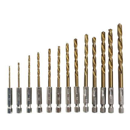 13pcs Quick Change Hss Titanium Drill Bits Hex Shank Set Soft Metal Wood Timber.