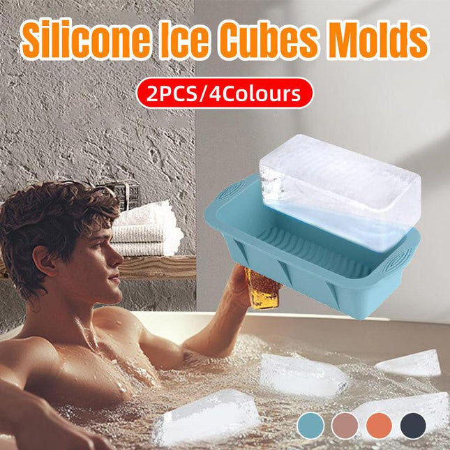 2pcs Large Capacity Ice Cube Tray Mold Rectangle Silicone Ice Grid Maker Kitchen - Orange.