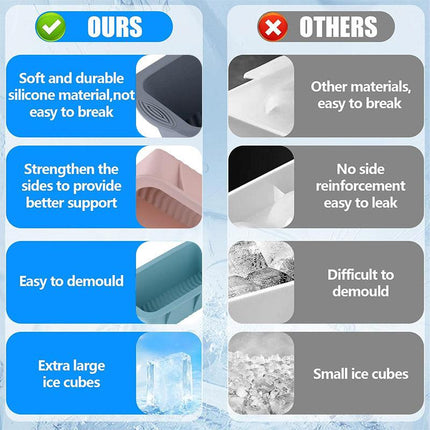 2pcs Large Capacity Ice Cube Tray Mold Rectangle Silicone Ice Grid Maker Kitchen - Orange.