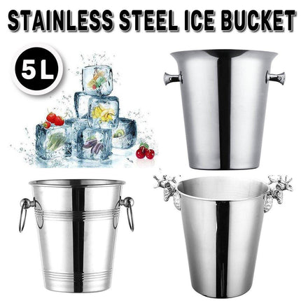 5L Stainless Steel Ice Bucket Champagne Wine Bucket Hotel Bar Ice Container - Circular Ring.