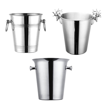 5L Stainless Steel Ice Bucket Champagne Wine Bucket Hotel Bar Ice Container - Circular Ring.