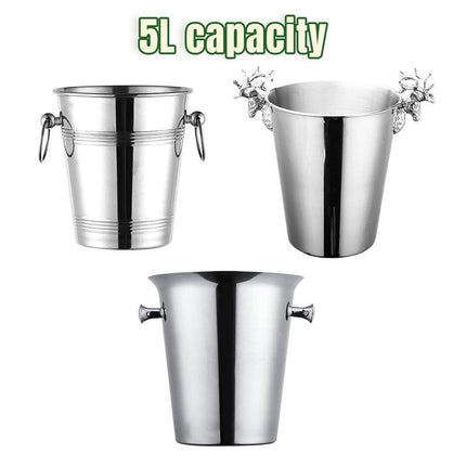 5L Stainless Steel Ice Bucket Champagne Wine Bucket Hotel Bar Ice Container - Circular Ring.