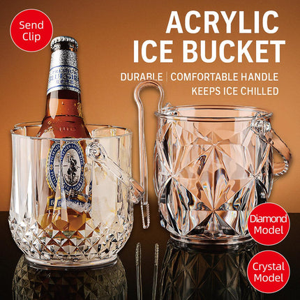 Acrylic Ice Bucket Transparent Champagne Cooler Home Bar Wine Chiller Bucket - Diamond.