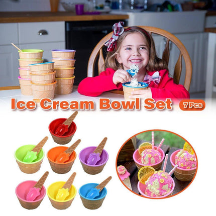 7Pc Set Colourful Ice Cream Cups and Bowls with Spoons Dessert Gift Set.
