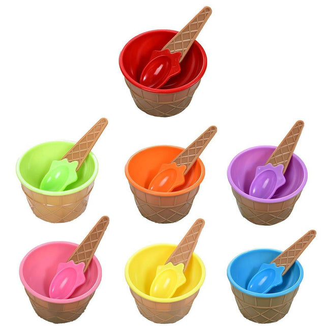 7Pc Set Colourful Ice Cream Cups and Bowls with Spoons Dessert Gift Set.