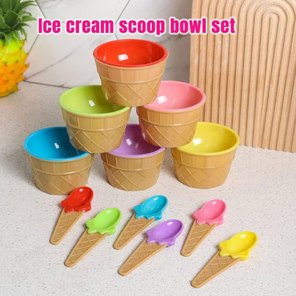 7Pc Set Colourful Ice Cream Cups and Bowls with Spoons Dessert Gift Set.