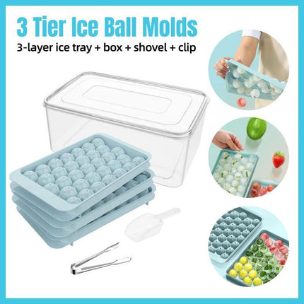 3 Layer Ice Cube Tray Mold Home Ice Compartment Press for Freezer Storage.