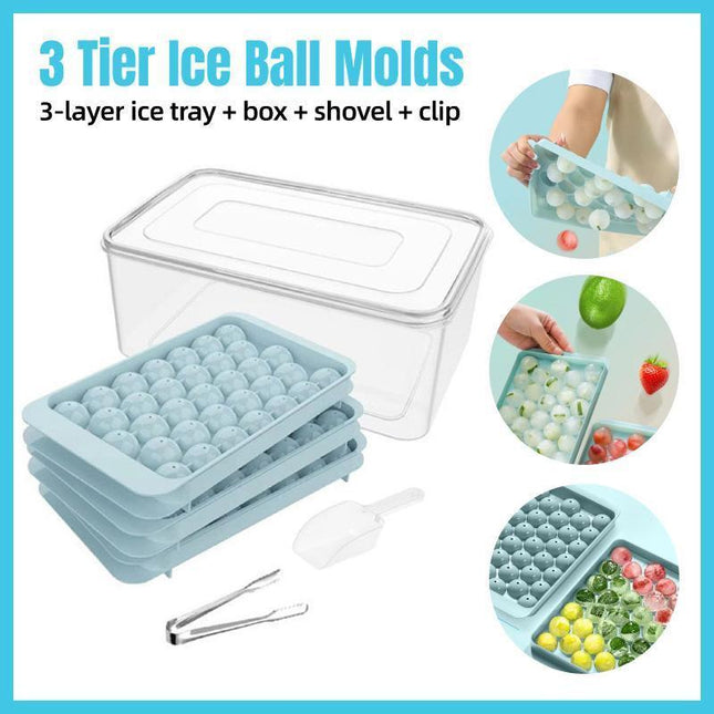 3 Layer Ice Cube Tray Mold Home Ice Compartment Press for Freezer Storage.