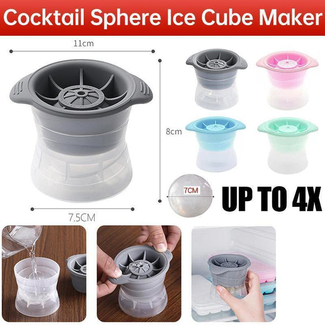 4PCS Whiskey Cocktail Sphere ICE Ball Mold Cube Maker Jelly Silicone Mould Set - Grey.