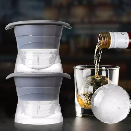 4PCS Whiskey Cocktail Sphere ICE Ball Mold Cube Maker Jelly Silicone Mould Set - Grey.
