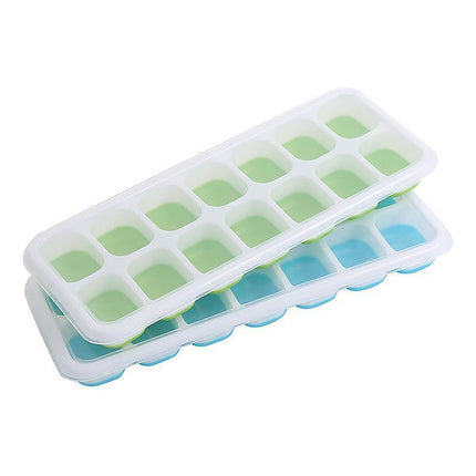 4Pcs Ice Cube Tray With Lid Easy Release Silicone Mould 14 Cubes Container Mold - Blue.