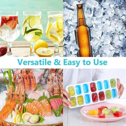 4Pcs Ice Cube Tray With Lid Easy Release Silicone Mould 14 Cubes Container Mold - Blue.