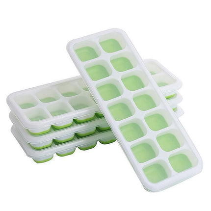 4Pcs Ice Cube Tray With Lid Easy Release Silicone Mould 14 Cubes Container Mold - Blue.