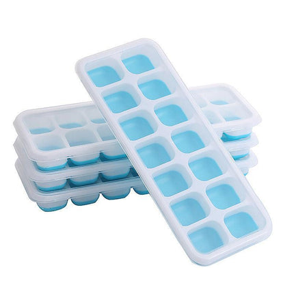 4Pcs Ice Cube Tray With Lid Easy Release Silicone Mould 14 Cubes Container Mold - Blue.