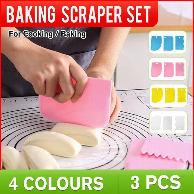 3Pcs Dough Cutter Icing Scraper Kitchen Tool Pastry Bowl Divider Bench Fondant - Blue.