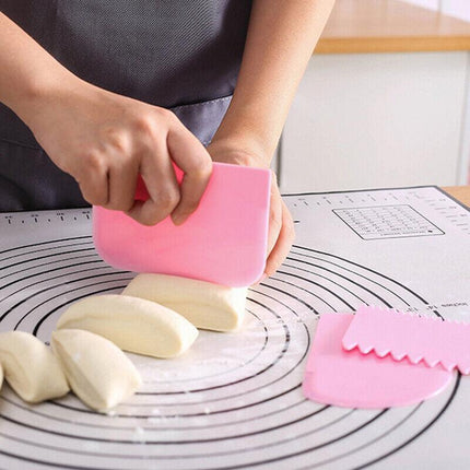 3Pcs Dough Cutter Icing Scraper Kitchen Tool Pastry Bowl Divider Bench Fondant - Pink.
