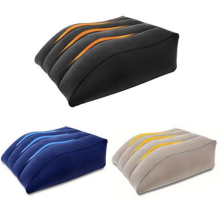 Inflatable PVC Leg Pillow Wedge Triangle Foot Cushion Flocking - Blue.