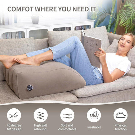 Inflatable PVC Leg Pillow Wedge Triangle Foot Cushion Flocking - Grey.