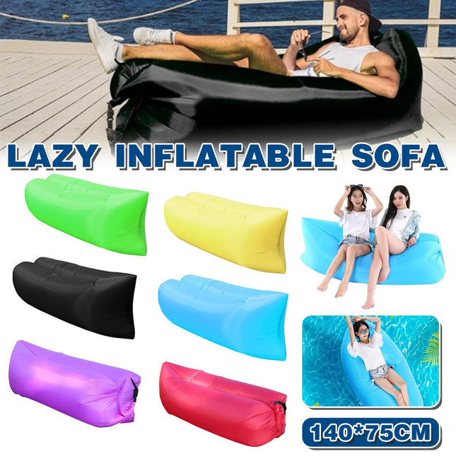 Fast Inflatable Lazy Lounge Air Sofa Bed Camping Beach Hangout Sleeping Bag - Yellow.