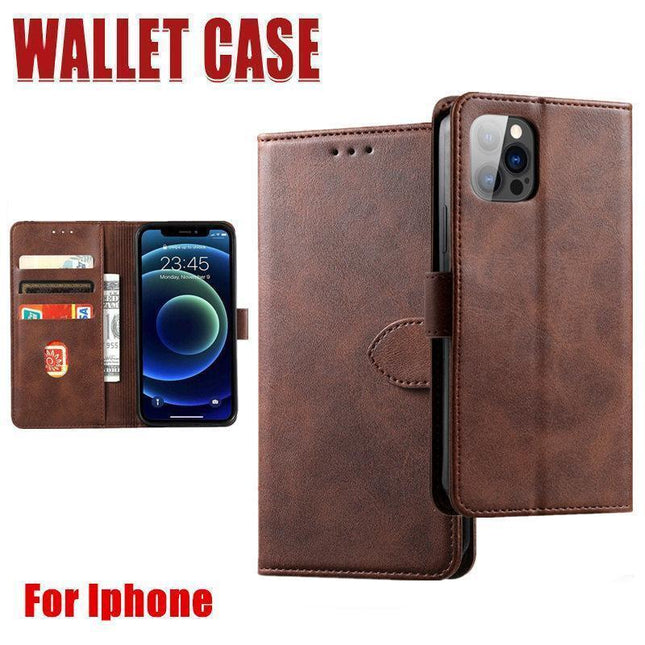 Brown Wallet Leather Flip Case Cover For iPhone 7 8 6 6S Plus X 11 12 13 Pro XS Max XR - iPhone 13 Mini.