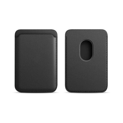 Leather Card Holder Wallet Pocket for iPhone 14 13 Pro Max with Snap-On Attachment - Black.