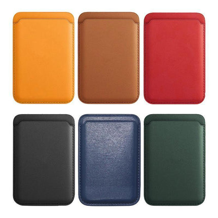 Leather Card Holder Wallet Pocket for iPhone 14 13 Pro Max with Snap-On Attachment - Blue.