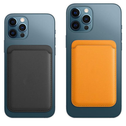 Leather Card Holder Wallet Pocket for iPhone 14 13 Pro Max with Snap-On Attachment - Light Brown.