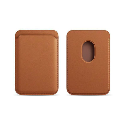 Leather Card Holder Wallet Pocket for iPhone 14 13 Pro Max with Snap-On Attachment - Light Brown.